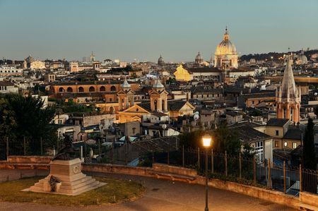 Rome city skyline with historical architectures viewed from Pincio Hill terrace. Italy.の写真素材