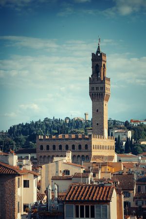 Bell Tower and old buildings in Florence Italy.の写真素材