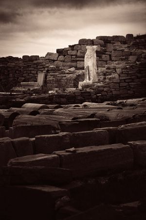 Historical Ruins in Delos Island near Mikonos, Greece.