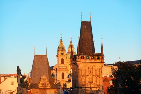 Prague city view with historical buildings in Czech Republicの写真素材