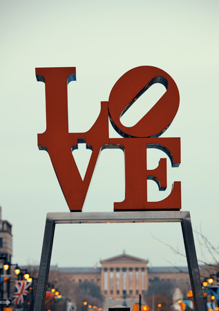 PHILADELPHIA, PENNSYLVANIA - MAR 26: Love Park in city center with buildings on March 26, 2015 in Philadelphia. It is the largest city in Pennsylvania and the fifth in the United States.のeditorial素材