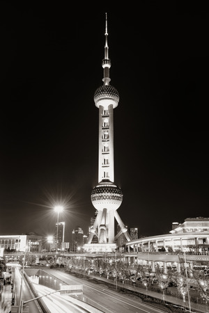 SHANGHAI, CHINA - JUN 1: Oriental Pear tower at night on June 1, 2013 in Shanghai. Shanghai is the largest city by population in the world of more than 24 million as of 2013.のeditorial素材