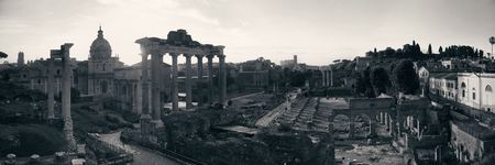 Rome Forum sunrise with ruins of historical buildings. Italy.の写真素材
