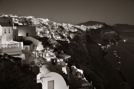 Santorini skyline at night with buildings in Greece.の写真素材