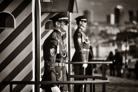 PRAGUE â€“ OCT 8: Guard on duty at Prague Castle on October 8, 2016 in Prague, Czech Republic....