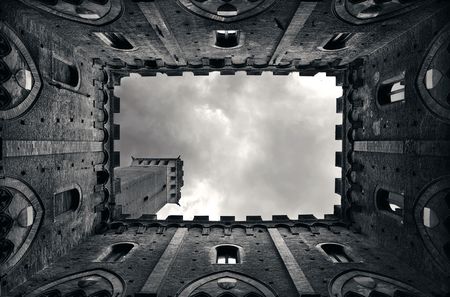 City Hall Bell Tower viewed from patio in Siena Italy.の写真素材