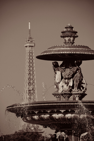 Fountain and Eiffel Tower closeup in Parisの写真素材