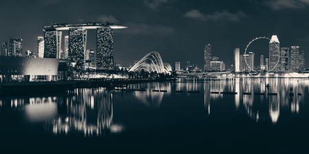 Singapore skyline at night with urban buildingsのeditorial素材
