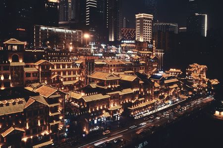 CHONGQING, CHINA â MARCH 13: Hongyadong shopping complex at night on March 13, 2018 in Chongqing. With 17M population, it is the most populous Chinese municipality.のeditorial素材