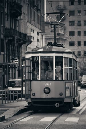 MILAN - MAY 24: street view with tram on May 24, 2016 in Milan, Italy. Milan is the second most populous in Italy and the main industrial and financial center.のeditorial素材
