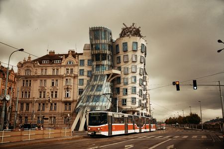 PRAGUE â OCT 8: Dancing house or Fred and Ginger as the famous landmark on October 8, 2016 in Prague, Czech Republic. Prague is the capital and largest city in Czech Republic with rich culture and history.のeditorial素材