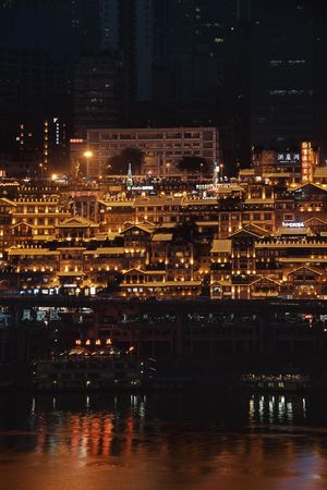 CHONGQING, CHINA â MARCH 13: Hongyadong shopping complex at night on March 13, 2018 in Chongqing. With 17M population, it is the most populous Chinese municipality.のeditorial素材