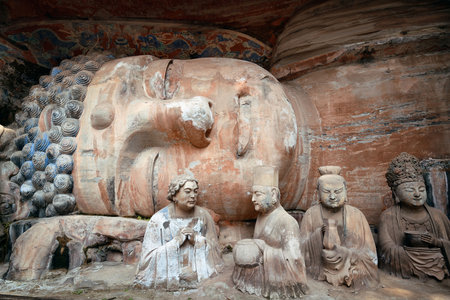 Dazu Rock Carvings as the World Heritage Site located in suburb Chongqing, Chinaの写真素材