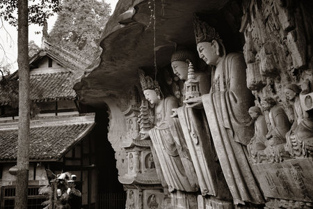 Dazu Rock Carvings as the World Heritage Site located in suburb Chongqing, Chinaの写真素材