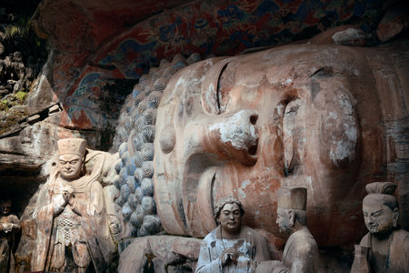 Dazu Rock Carvings as the World Heritage Site located in suburb Chongqing, Chinaの写真素材