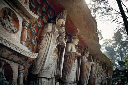 Dazu Rock Carvings as the World Heritage Site located in suburb Chongqing, Chinaの写真素材