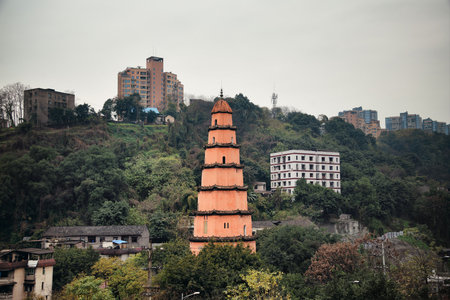 Chinese traditional pagoda in Chongqing Chinaの写真素材