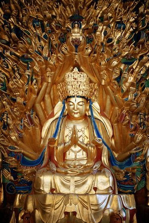 Guanyin statue in Dazu Rock Carvings as the World Heritage Site located in suburb Chongqing, Chinaの写真素材