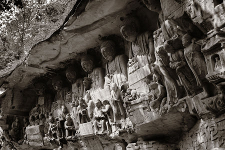 Dazu Rock Carvings as the World Heritage Site located in suburb Chongqing, Chinaの写真素材