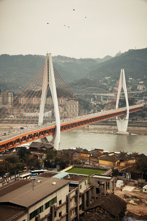 Bridge and city urban architecture in Chongqing, China.の写真素材