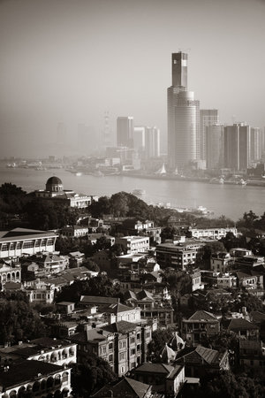 Xiamen city viewed from Gulangyu island in Fujian, China.の写真素材