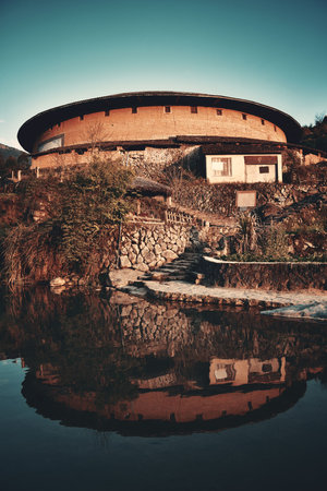 Traditional Tulou building is the unique dwellings of Hakka in Fujian, China.の写真素材