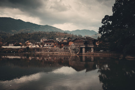 Old town over water in Fujian, China.の写真素材