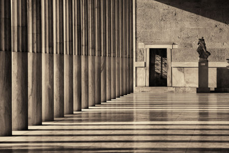 Columns in Stoa of Attalos exhibition hall in Athens, Greece.の写真素材