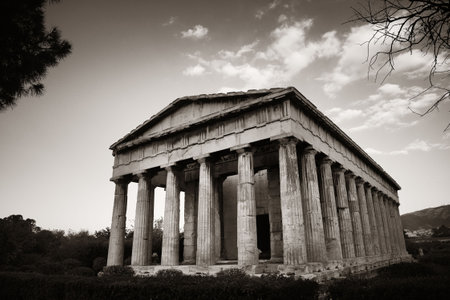 Temple of Hephaestus closeup view in Athens, Greece.の写真素材