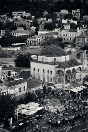 Athens rooftop view with street and historical architecture, Greece.の写真素材