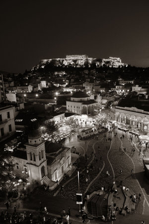 Athens skyline rooftop view at night, Greece.の写真素材