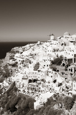 Santorini skyline with buildings in Greece.の写真素材