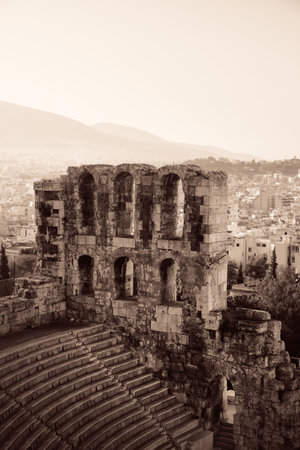 Odeon of Herodes Atticus Theatre at Acropolis historical ruins in Athens, Greece.の写真素材