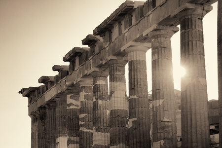 The Parthenon temple closeup in Acropolis in Athens, Greece.の写真素材