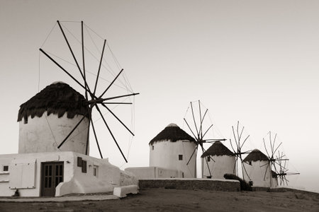 Windmill as the famous landmark in Mykonos Island, Greece.の写真素材