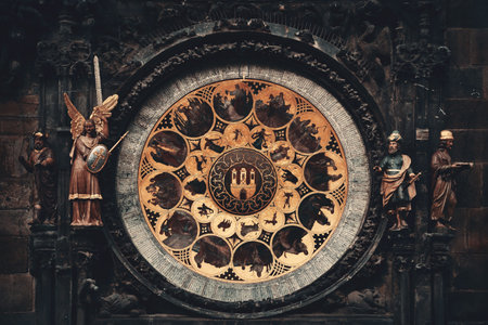 Astronomical clock closeup in Old Town Square in Prague Czech Republicの写真素材