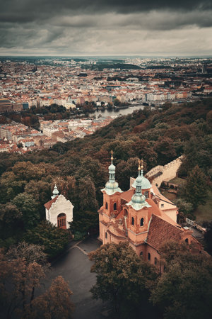 Prague skyline rooftop view with historical buildings in Czech Republic.の写真素材
