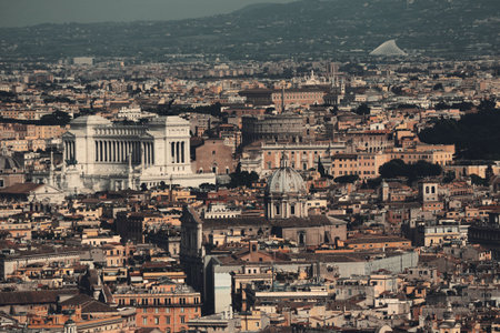 Rome city panoramic view from top of St. Peterâs Basilica in Vatican City.の写真素材