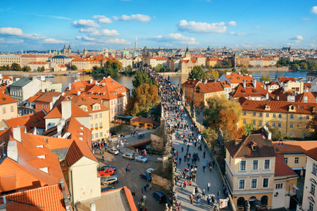 Prague skyline rooftop view with historical buildings in Czech Republic.の写真素材