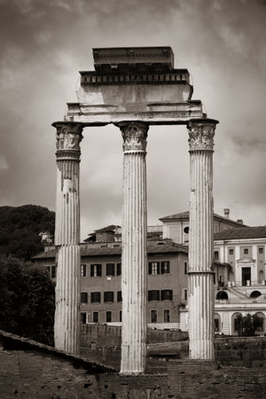 Columns. Rome Forum with ruins of historical buildings. Italy.の写真素材