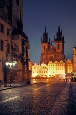 Church of Our Lady before TÃ½n in Old Town Square in Prague Czech Republicの写真素材