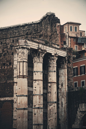 Columns. Rome Forum with ruins of historical buildings. Italy.の写真素材