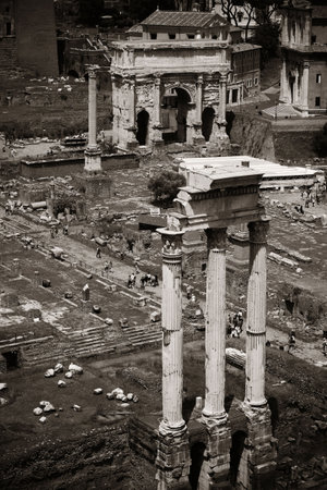 Columns. Rome Forum with ruins of historical buildings. Italy.の写真素材