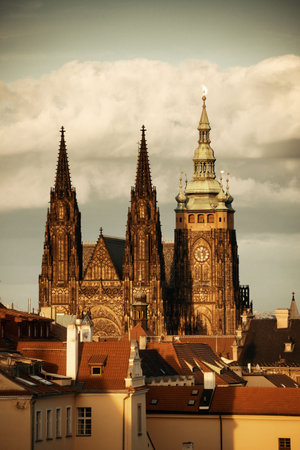 Prague Castle with Saint Vitus Cathedral in Czech Republic.の写真素材
