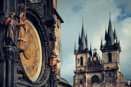 Astronomical clock closeup in Old Town Square in Prague Czech Republicの写真素材
