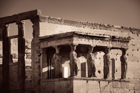 Erechtheion Temple in Acropolis in Athens, Greece.の写真素材