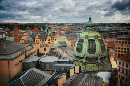 Prague skyline rooftop view with historical buildings in Czech Republic.の写真素材