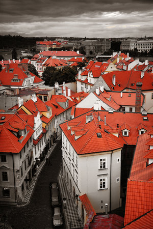 Prague skyline rooftop view with historical buildings in Czech Republic.の写真素材