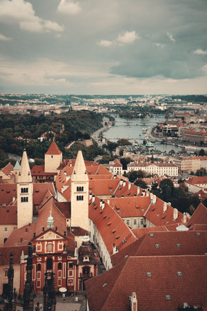Prague skyline rooftop view with historical buildings in Czech Republic.の写真素材