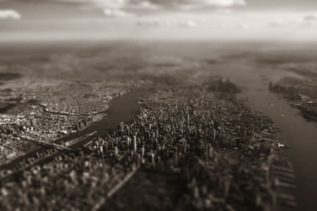 Aerial view of New York City tiltshiftの写真素材